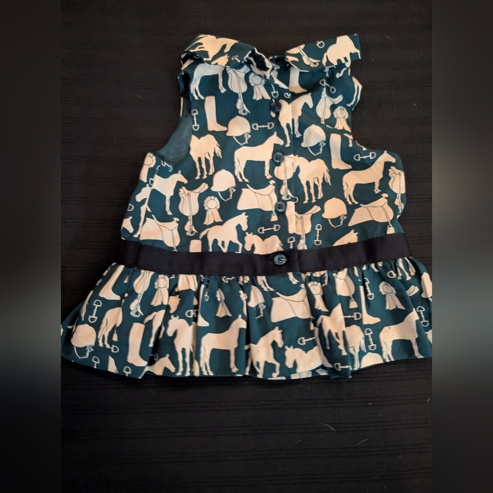 Janie And Jack Baby Girl Size 6-12 Mom‎ Teal and White Horse Print Top